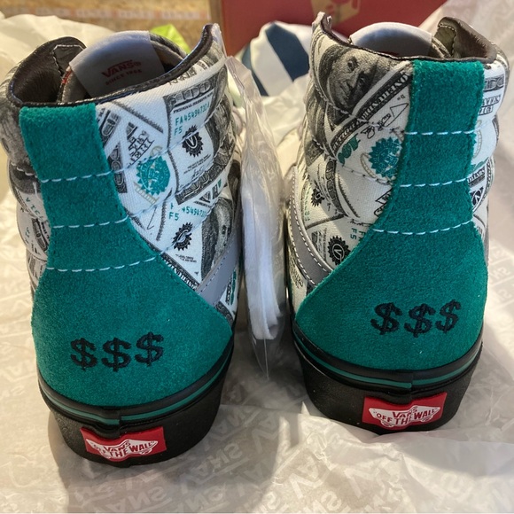 VANS Money Makers $$$ Size 7 Mens = 8.5 Womens Cream Green Black Gray Sk8 Hi Top - Picture 4 of 6